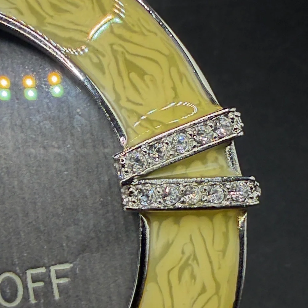 Weingeroff Vintage Handcrafted Round Yellow Enamel & Crystal Picture Frame Decor